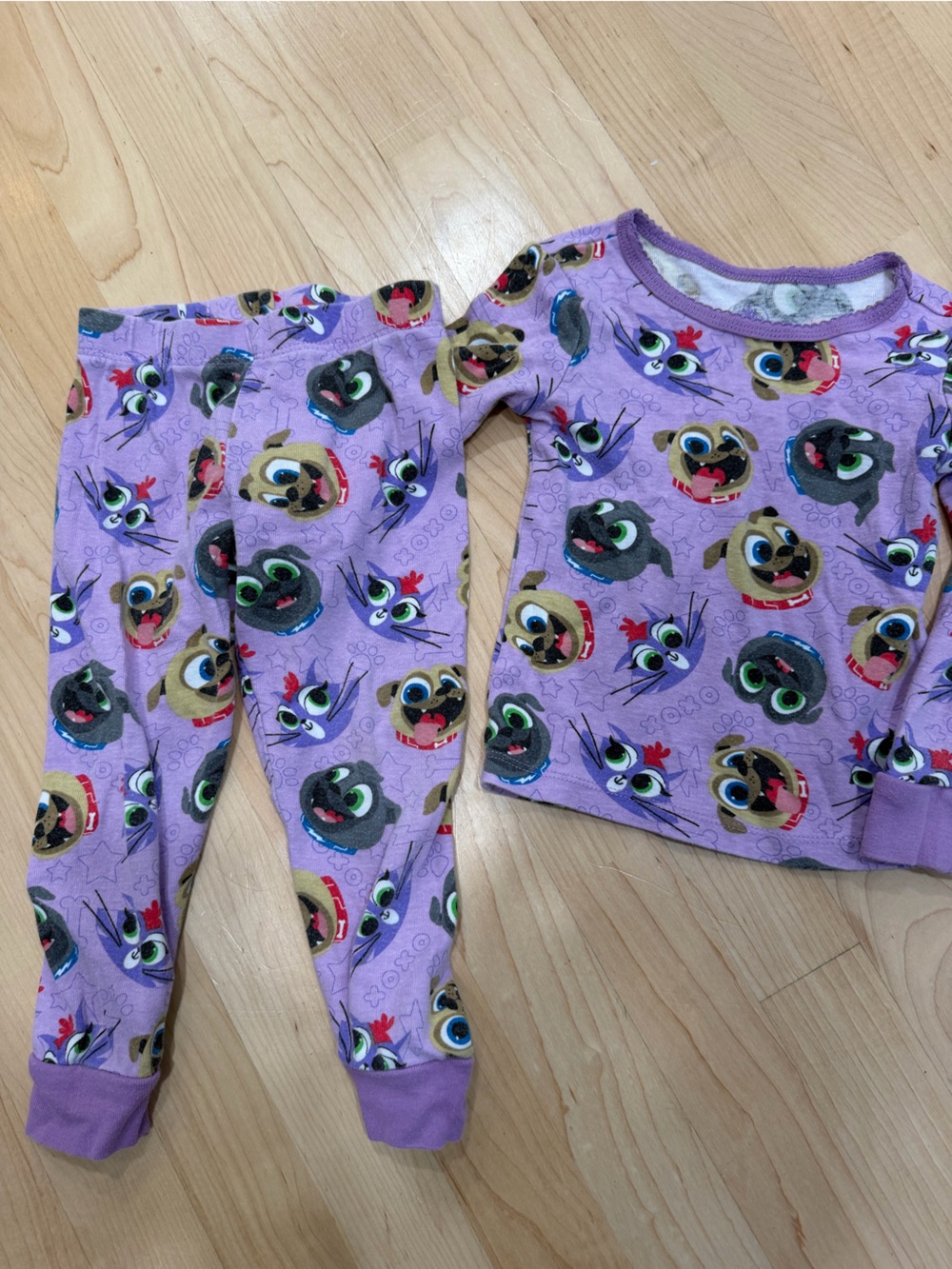 Kids Purple Character Print Pajama Set Puppy dog pals
